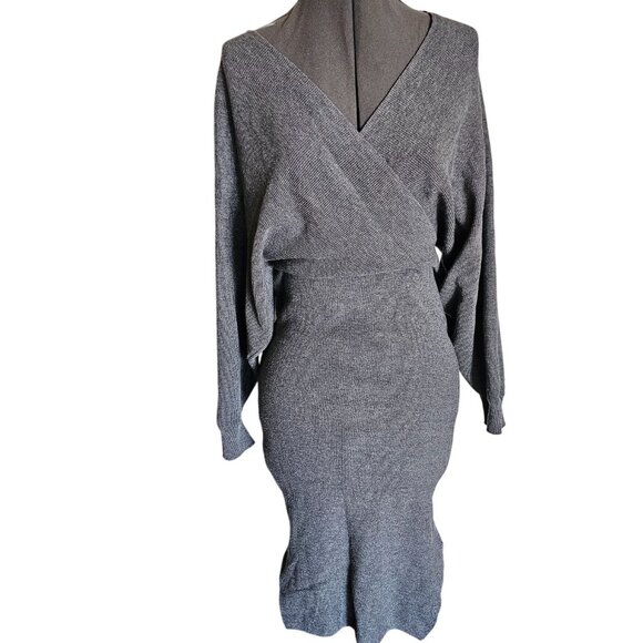 Petal&pup crossover knit dress Midi doleman sleeve medium gray - Picture 1 of 14